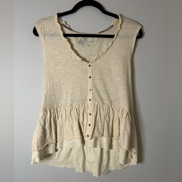 Anthropologie Pilcro Chrissy Babydoll Ruffle Cream Top - Picture 2 of 7